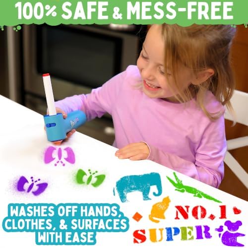 Air Color Airbrush Marker Kit for Kids, Cordless and Rechargeable Air Brush Set Includes 10 Washable Markers, 86 Stencils, Charging Cable, Arts &Crafts Gift Set for Painting, Coloring, School Projects