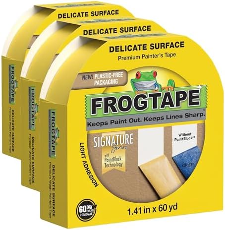 FrogTape Delicate Surface Multi-Use Painter's Tape with PAINTBLOCK, Low Adhesion, 1.41 inch Width, Yellow (280221) (Pack of 3)