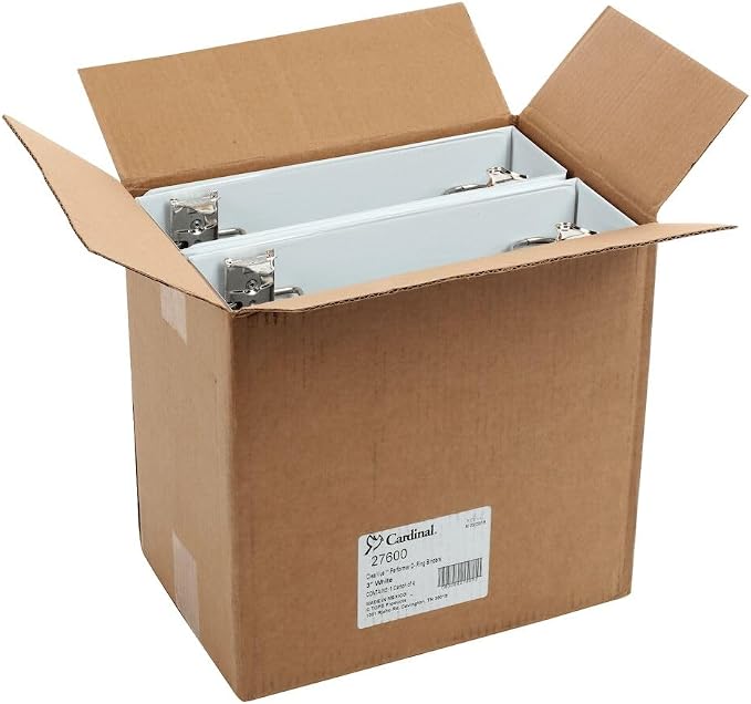 Cardinal Performer 3-Ring Binders, 3", Non-Locking Slant-D Rings, 725-Sheet Capacity, ClearVue Presentation, Non-Stick, PVC-Free, White, 4-Pack (27600)