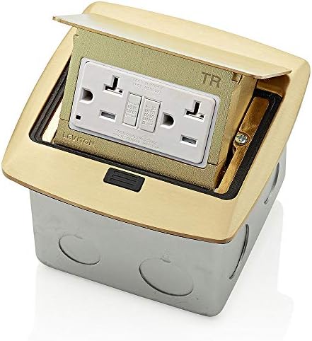 Leviton Pop-Up Floor Box with 20 Amp, Tamper-Resistant Self-Test GFCI Outlet, Brass, PFGF2-BR