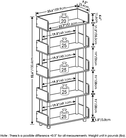 Furinno Turn-N-Tube 5-Tier Display Shelf, Open Frame, French Oak