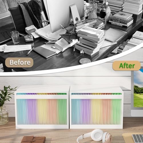 Bamboo Hanging File Organizer, Desktop File Box with Lids, 2 Pack, White | Removable Lid, Clear Acrylic Side Panels, 4 Hanging Folders Included, Helps Reduce Dust, Letter & Legal Size, Easy Assembly