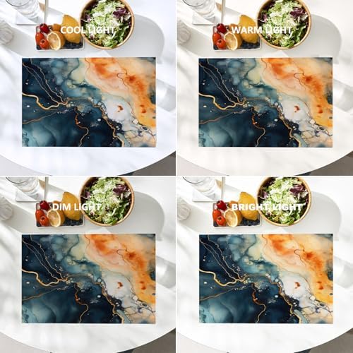Batmerry Flowing Lines Vibrant Colors Linen Placemats Set of 4, Abstract Art with Fluid Forms Washable Table Mats for Kitchen Table Thickened Heat Insulation Dining Set Indoor Outdoor 12X18 in