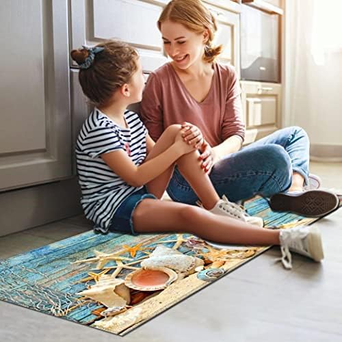 Beach and Nautical Kitchen Rugs for Floor 2 Piece Set, Wood Grain Ocean Coastal Beach Kitchen Rug, Nautical Kitchen Mat in Front of Sink for Standing for Kitchen Decor 17"X30"+17"X47"