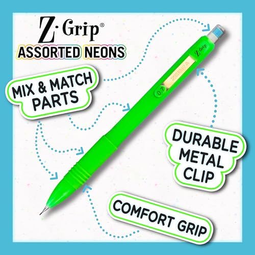 Zebra Pen Z-Grip Mechanical Pencil, 0.7mm #2, Assorted Neon Barrels, 10-Pk