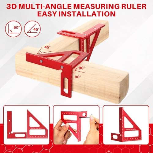 Relaxweex 32 Pack Woodworking Ruler Precision Metal Slide Rule 3D Multi-Angle Measuring Ruler Miter Triangle Rule and Mechanical Carpenter Pencils with Sharpener for Carpenters Craftsmen Builders