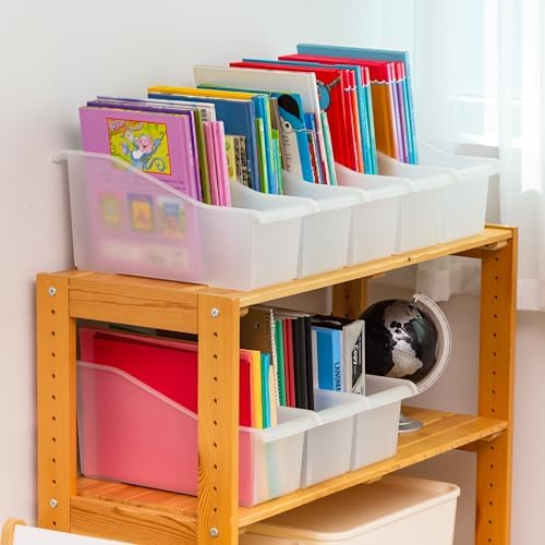 IRIS USA 8-Pack, Connecting Book Bin Organizer Magazine Holder, Clear | Organize books, folders, school supplies and classroom materials with connecting storage for teachers and students