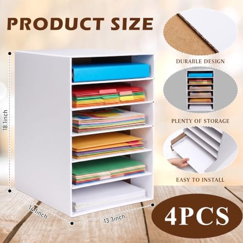 Ireer 4 Pieces Cardboard Paper Organizer, Classroom Mailboxes, Construction Paper Storage, Compartment Literature Sorters, Classroom Organizers for Student Office School (White,6 Slots)