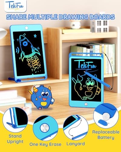 TEKFUN 2 Pack LCD Writing Tablet for Kids, 8.5 Inch Blue+Blue Doodle Board Drawing Board Reusable Drawing Tablet with Lanyard, Educational Kids Toddler Toys Birthday Gift for Boys Girls 3-12 Years Old