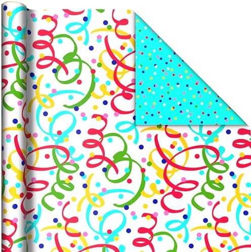 Hallmark Reversible Birthday Wrapping Paper Rolls, 2-Rolls (Confetti, Dots)