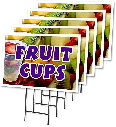 Fruit Cups 5 Pack of 12" x 16" Yard Sign & Stake | Advertise Your Business | Stake Included Image On Front Only | Made in The USA