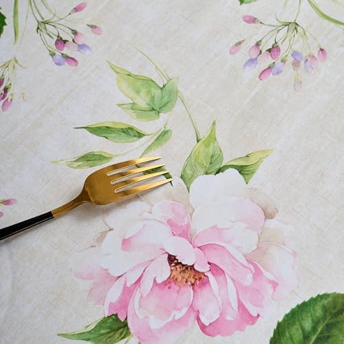 LIBERECOO Reinforced Vinyl Tablecloth with Flannel Backing Waterproof Oil-Proof Floral Plastic Table Cloth Stain-Resistant Wipeable Table Cover Not Stiff