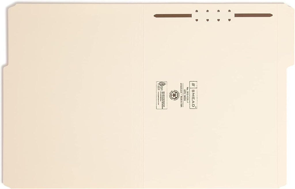 Smead Fastener File Folder, 1 Fastener, Reinforced 1/3-Cut Tab, Letter Size, Manila, 50 per Box (14534)
