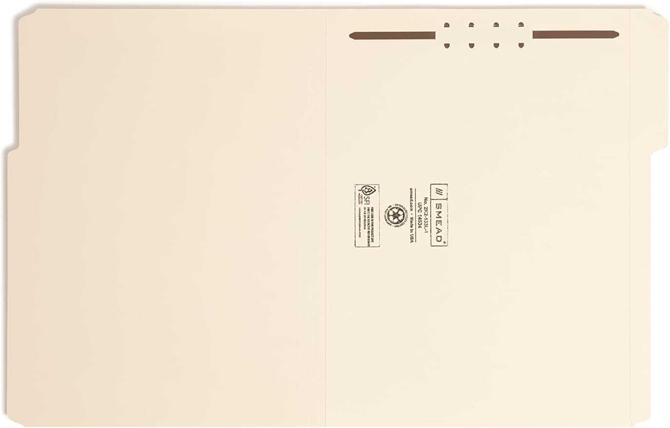 Smead Fastener File Folder, 1 Fastener, Reinforced 1/3-Cut Tab, Letter Size, Manila, 50 per Box (14534)