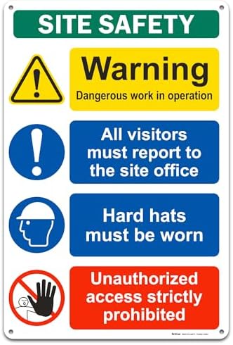 BRIMAR 12 X 18 in Construction Site Safety Sign, Bold Text, Easy Install