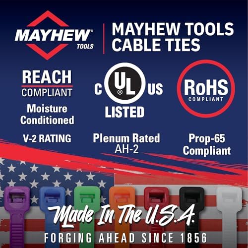 Mayhew Tools MB7-50HS-M Heat Stable Cable Ties, 7" 50 lbs. Tensile Strength, 1000-Pack, Black
