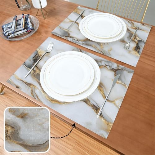 ALAZA Luxurious Marble Pattern Set of 4 Placemats Rectangle Table Mat for Dining Table Restaurant Kitchen Home Decor, 12" x 18"