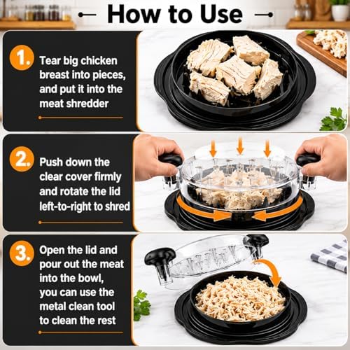 Chicken Shredder Twist Tool Large, Anti-Slip Grip with Suction Base