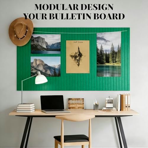 Large Felt Bulletin Board Cork Board Alternative with Safe Removable Adhesive Tabs, Wall Bulletin Board for Home Office Classroom Pin Board (Gemstone Green, Fine-Stripe 6-Pack)