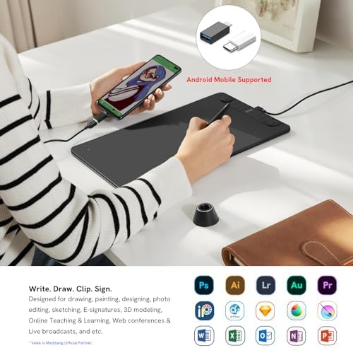 VEIKK VK1060PRO V2 Drawing Tablet, 10 x 6 Inch Graphics Pen Tablet with 8 Shortcut Keys, 8192 Levels Battery Free Supports Tilt Function, Work for Digital Art Drawing, Designing