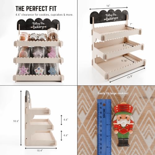 HOTCAN Wooden Cookie Display Stand with Chalkboard Sign for Bakers, Vendors, Craft Fairs | Pastry Display for Market Booths & Events | 3 Tiered Cookie Display for Muffins, Cakes, and Pastries(Natural)