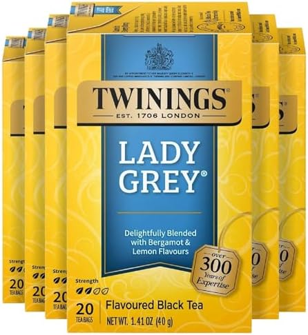 Twinings Lady Grey Black Citrus Tea Bags, 20 CT Box (6 Pack)