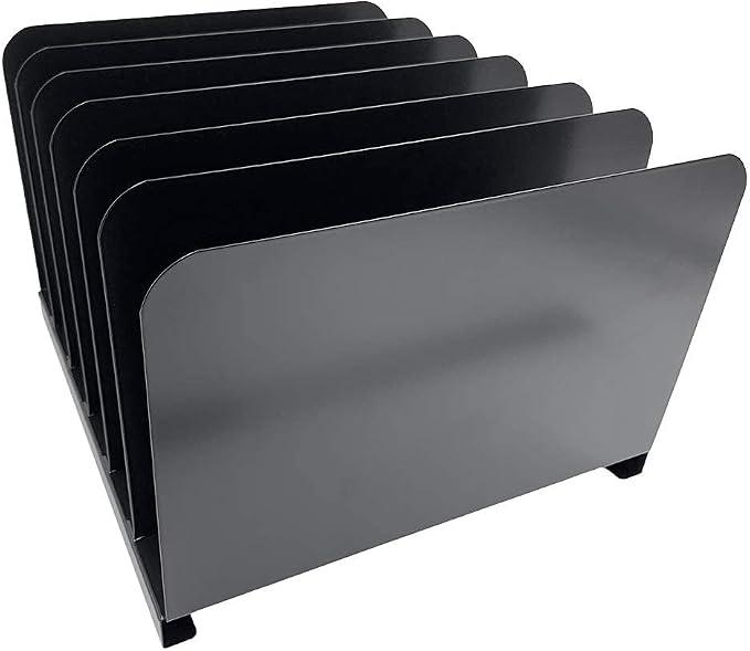 Huron Desktop File Binder Organizer Storage Vertical 6 Slot, Black Commercial Grade Steel