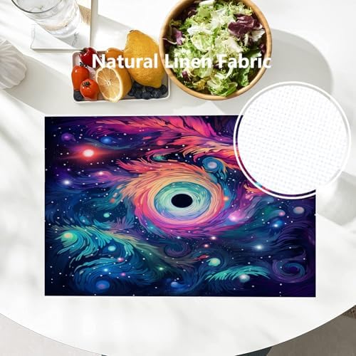 Batmerry Cosmic Swirls Stars Linen Placemats Set of 4, A Colorful Cosmic Scene Washable Table Mats for Kitchen Table Thickened Heat Insulation Dining Set Indoor Outdoor 12X18 in
