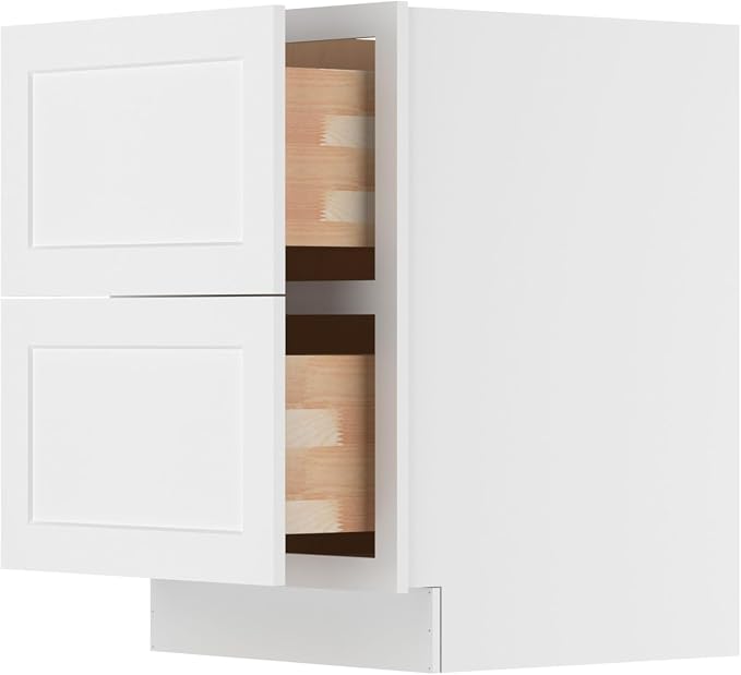 Furinno Shaker Drawer Base Kitchen Cabinet with 2-Drawers, White | 24 D x 24 W x 34.5 H, Ready to Assemble, Plywood, for Pantry, Dining Room