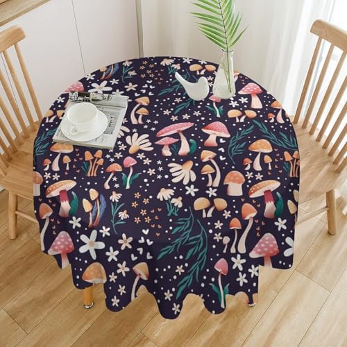 Retro Mushroom Tablecloth, Cartoon Forest Mushroom Florals Leaves Woodland Garden Table Cloth for Kitchen Dining Coffee Table Outdoor Party Decor, 50x50in
