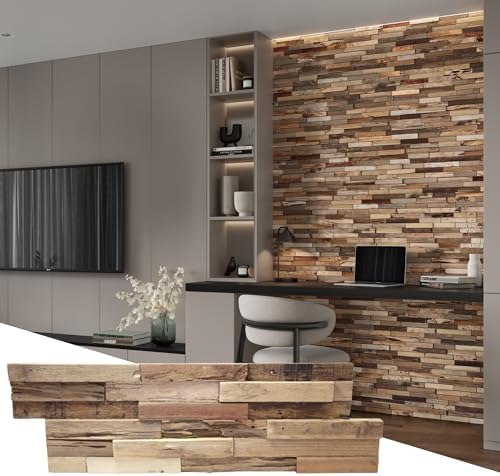 Wall!Supply 3D Wall Panels – Reclaimed Rustic Asian Teak Wood – Home Decor Wallpaper Alternative for Living Room, Bedroom & Office – Easy DIY Installation – 10 Pack, Covers 9.6 Sq Ft