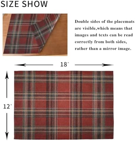 ALAZA Red Plaid Tartan Set of 4 Placemats Rectangle Table Mat for Dining Table Restaurant Kitchen Home Decor, 12" x 18"