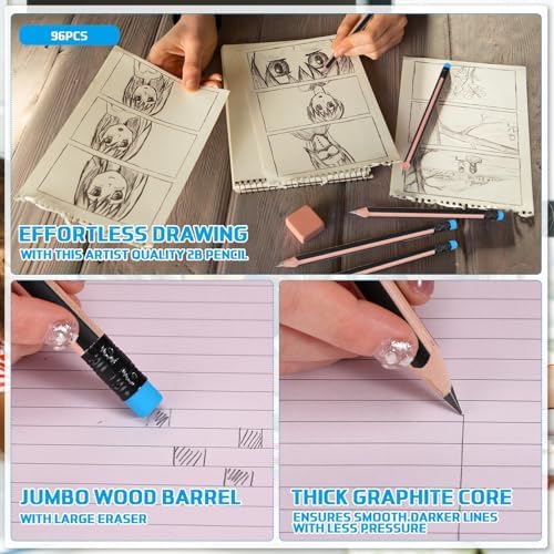 Seajan 48 Pcs 6b Jumbo Pencils, Big, Fat, Thick, Triangular Grip 7 Inch Large Pencils Refill with Eraser for Beginners Office Christmas Gifts(Black)