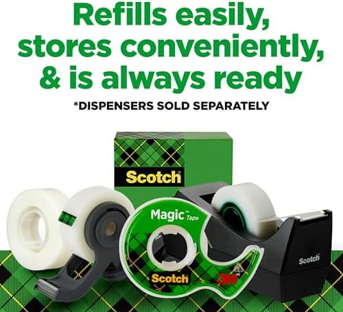 Scotch Magic Tape,Invisible,Home Office Supplies and Back to School Supplies for College and Classrooms,12 Rolls,(Pack of 2)