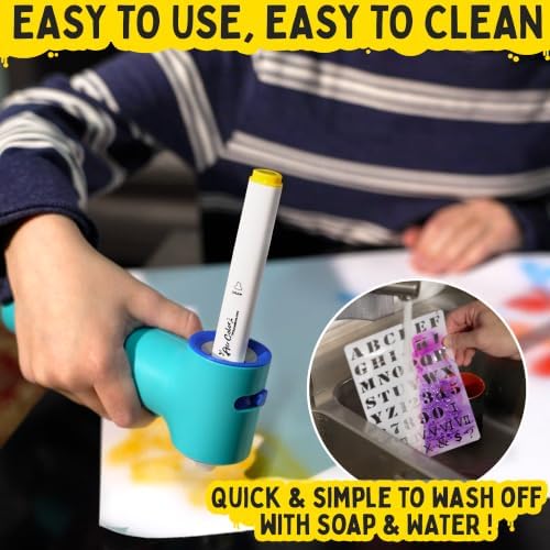 Air Color Airbrush Marker Kit for Kids, Cordless and Rechargeable Air Brush Set Includes 10 Washable Markers, 86 Stencils, Charging Cable, Arts &Crafts Gift Set for Painting, Coloring, School Projects