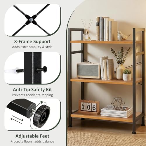 3 Tier Bookshelf, Free Standing Bookcase with Open Storage Shelves
