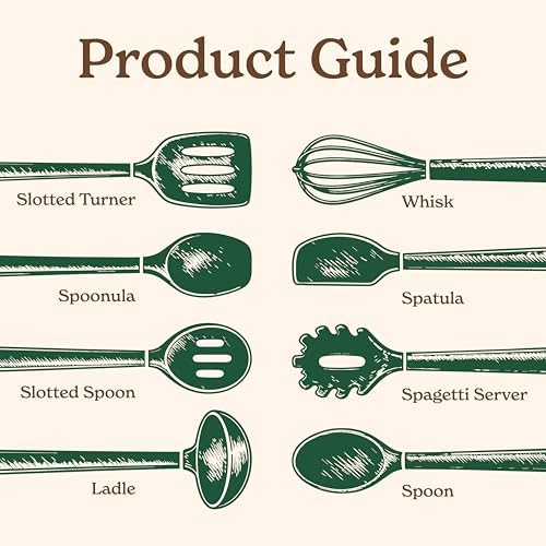 Country Kitchen Non Stick Silicone Utensil Set with Rounded Wood Handles for Cooking and Baking, 8 Piece Set, Green
