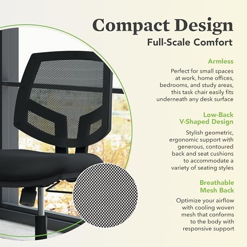 HON Volt Ergonomic Office Chair, Armless, Office Desk Computer Chair, Black