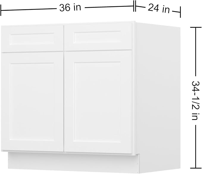 Furinno Shaker Drawer Base Kitchen Cabinet with 2-Doors, Ready to Assemble, 24 D x 36 W x 34.5 H, White
