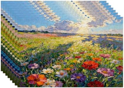 Batmerry Claude Monet Artwork Placemats, Garden Painting Flowers Red Poppies Washable Linen Table Mats for Kitchen Table Double Insulation Decor Dining Set Indoor Outdoor 12X18 in Set of 8