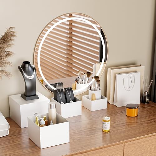 Metal Buffet Risers,4PCS Food Risers for Buffet Table 5in to 8in Display Stand with Mini Acrylic Signs for Catering Dessert Collectibles Jewelry Figures Show Grayish White Cube Boxes Nesting Risers with Hollow Bottoms