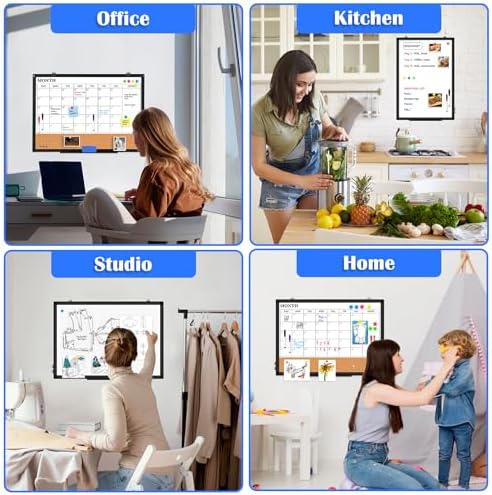 Calendar Whiteboard Dry Erase for Wall, 30" x 20" Month White Board Black
