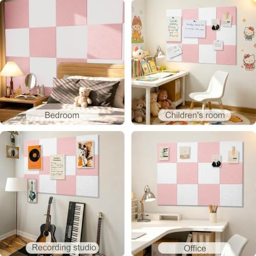 0.47" Thick Felt Pin Board 36"x24" Large Cork Board Alternative 6 Pack 11.81"x11.81"Felt Bulletin Board Wall Tiles Notice Board with 30 Pushpins for Home Office School(Coral Pink&White)