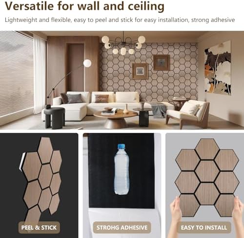 Hexagon Acoustic Wall Panels, Self-Adhesive Sound Absorbing Wall Panel by ARMURO, 4 Pack Covers 19.27 Sq Ft, Peel and Stick Noise Reducing for Home Office Studio Bedroom Wall Decor