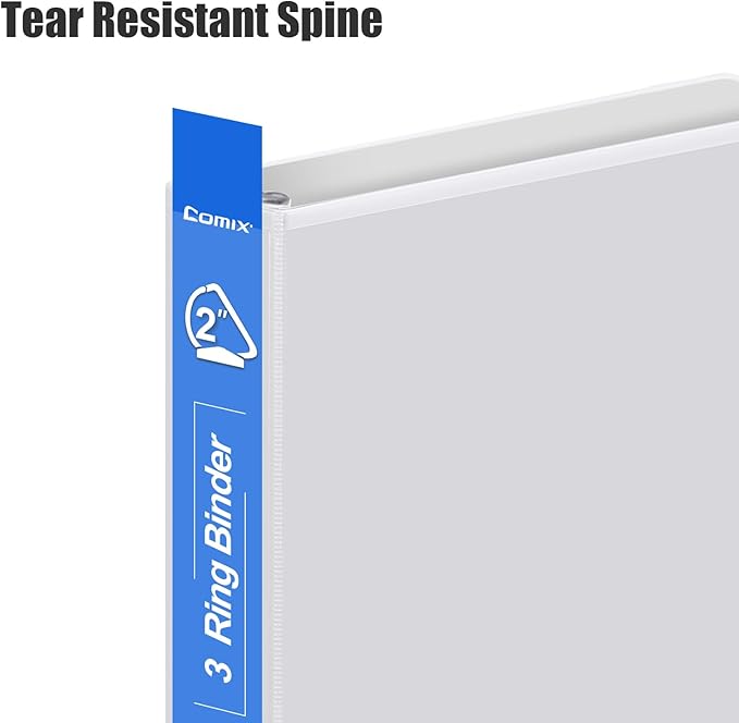 COMIX Heavy Duty Slant-D Ring View Binder, 2 inch 3 Ring Binders, Hold 500 Sheets of 8.5" x 11" Paper, 8 Pack (White)
