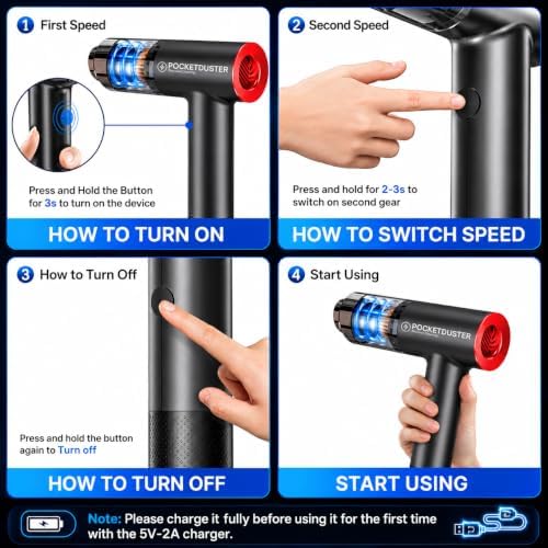 2-in-1 Compressed Air Duster and Mini Vacuum Cleaner with 150000 High RPM - Powerful Brushless Motor for Desktop, Keyboards, Laptop, Dryer and Electronics