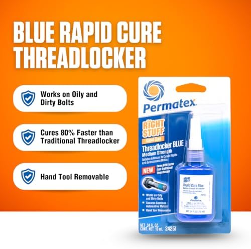 Permatex The Right Stuff Rapid Cure Blue Threadlocker 24251, Works on Oily & Dirty Fasteners, Automotive, Industrial & Hardware Use, Sets in 15m Cures in 4h, 10 ml