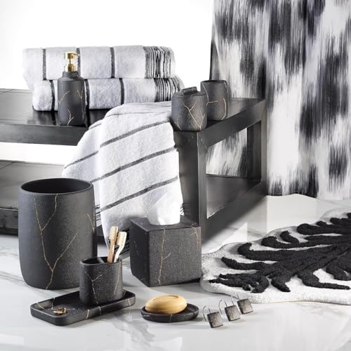 Nicole Miller - Wastebasket, Decorative Trash Can, Resin Bathroom Accessories (Sydney Collection, Black/Gold)