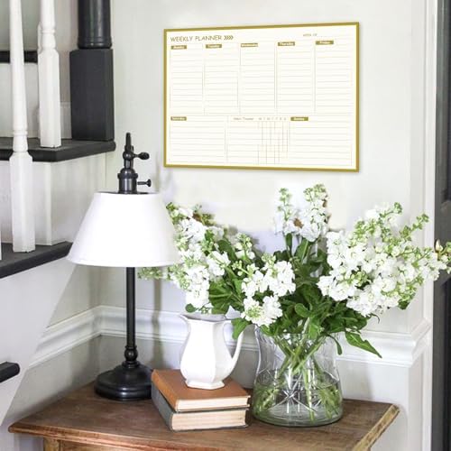 Gold Weekly Dry Erase Board for Wall,12"x16",Gold Metal Frame Weekly Planner Whiteboard for to Do List, Memo, School, Home, Office, Kitchen-GZ