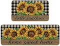 JarThenaAMCS Summer Kitchen Mats Set of 2, Sunflower Plaids Kitchen Floor Mat Non-Slip Decorative Bathroom Rugs for Indoor Outdoor Home Office Decor, 17 x 29 Inch & 17 x 47 Inch